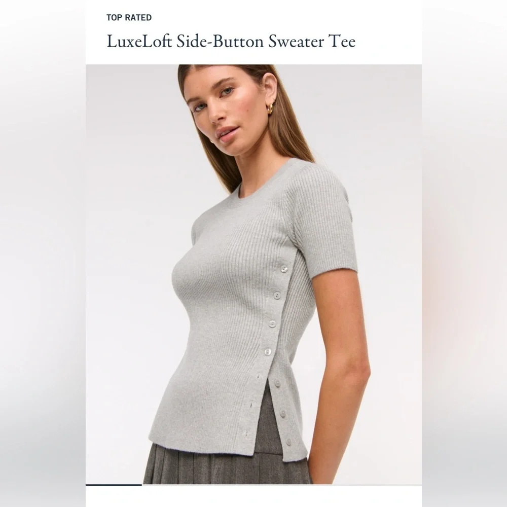 LuxeLoft Side-Button Sweater Tee - Picture 4 of 5